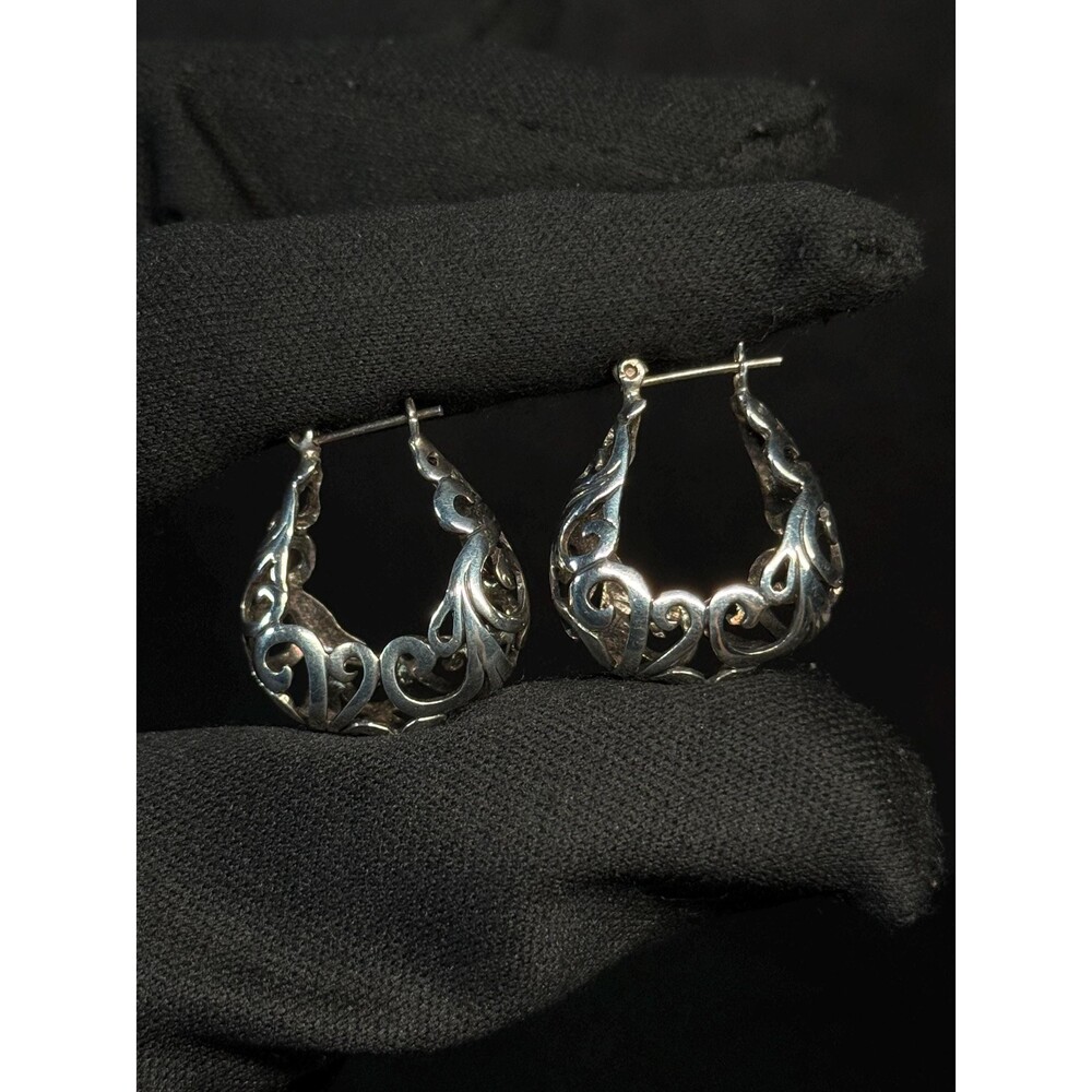 Sterling Silver Ornate Filigree Hoop Earrings